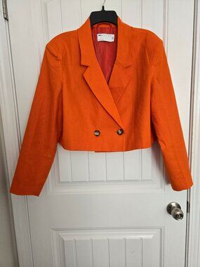 ASOS Design Linen Cropped Suit Blazer in Flame Orange Women's US 12
